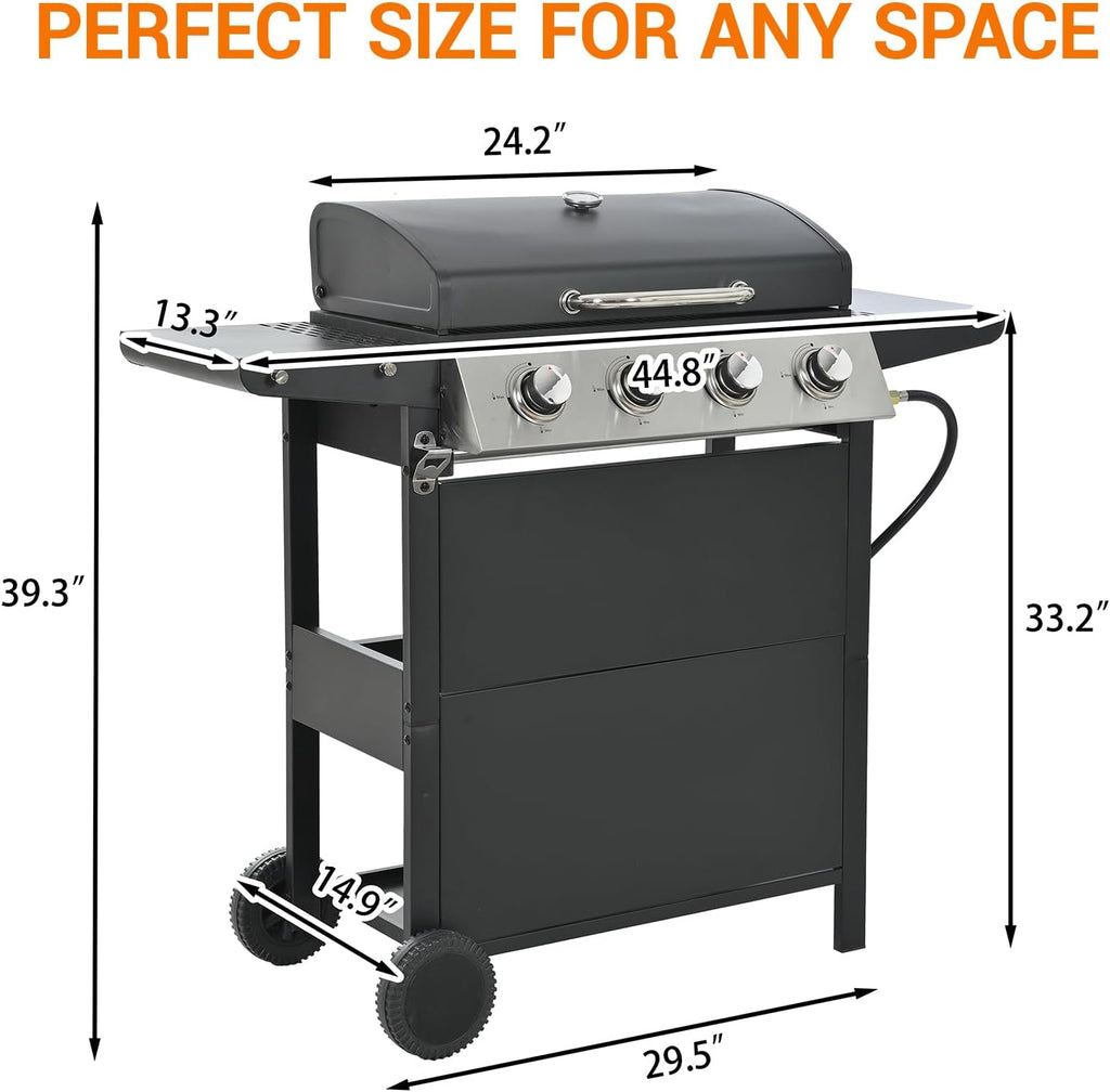 EUHOME 4-Burner Stainless Steel Gas Grill | 34,000 BTU Total Output & 421 sq.in Cooking Area | Powerful Even-Heat System for Large Family BBQs & Backyard Parties