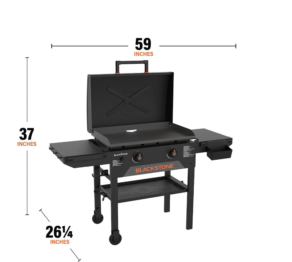 Blackstone Original 28' Griddle, Outdoor Cooking Station with Built-In Hood, Black - Includes Extendable Side Shelves and Caster Wheels