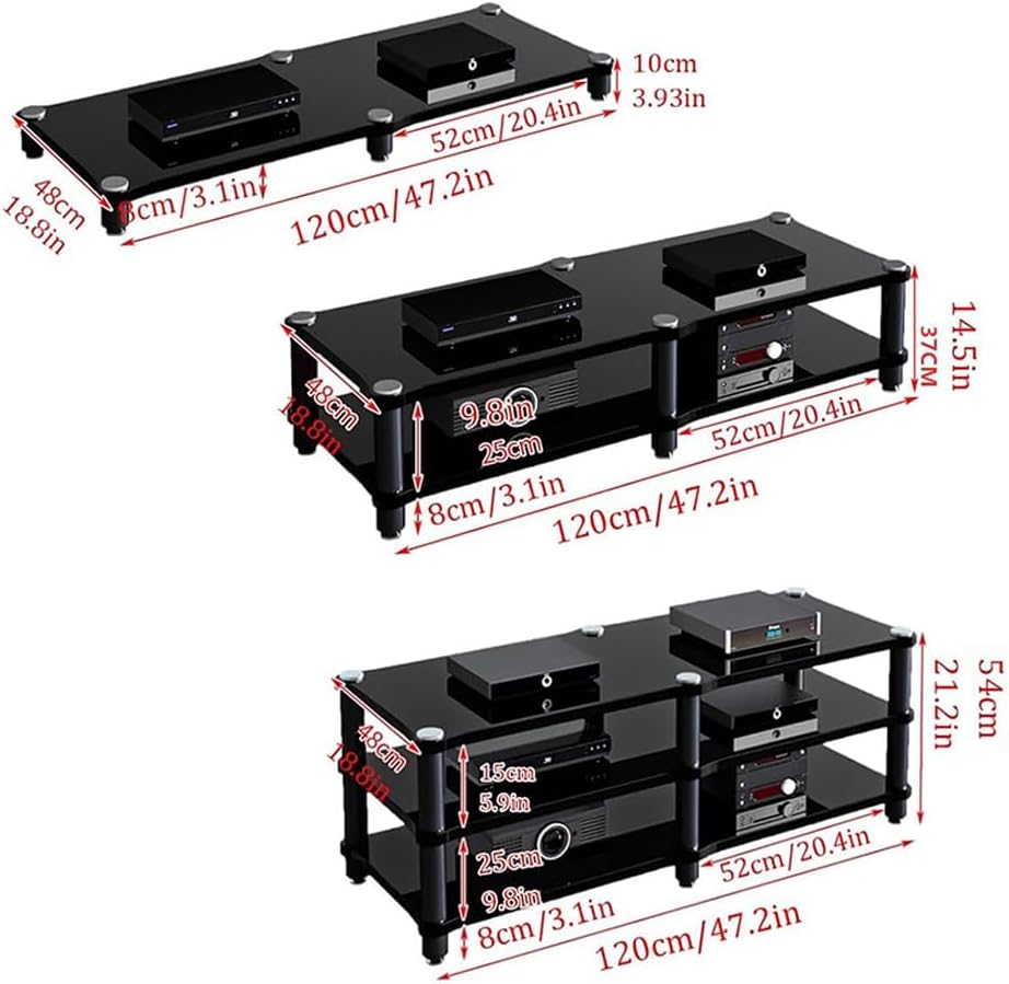 Audio Video Components Media Console Storage Shelf, Modern Audio Video Stand, Open Vinyl Player Stand Stereo Cabinet, Thickened Steel Legs for TV and AV Equipment,2 Layer Black