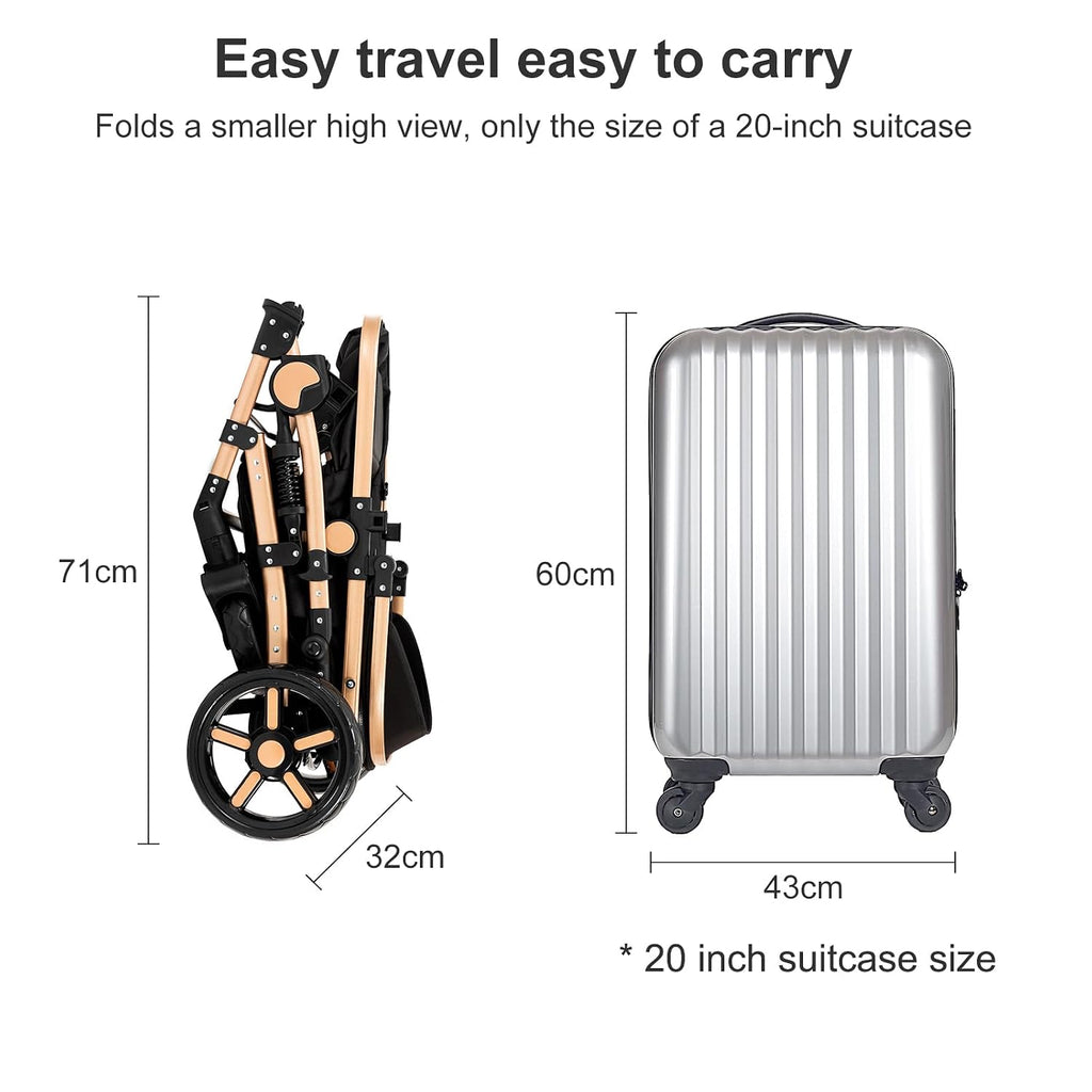 Baby Stroller 2-in-1 Travel Carriage with Bassinet Support One-Touch Folding Lightweight, Suitable for Newborns and Toddlers,Black