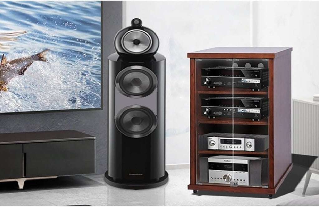 Stylish 3-Shelf Modern Wooden Media Cabinet, Audio Rack Stand for Record Player & Gaming Consoles, Brown Finish, 55x50x66cm - Perfect Storage Solution for Entertainment