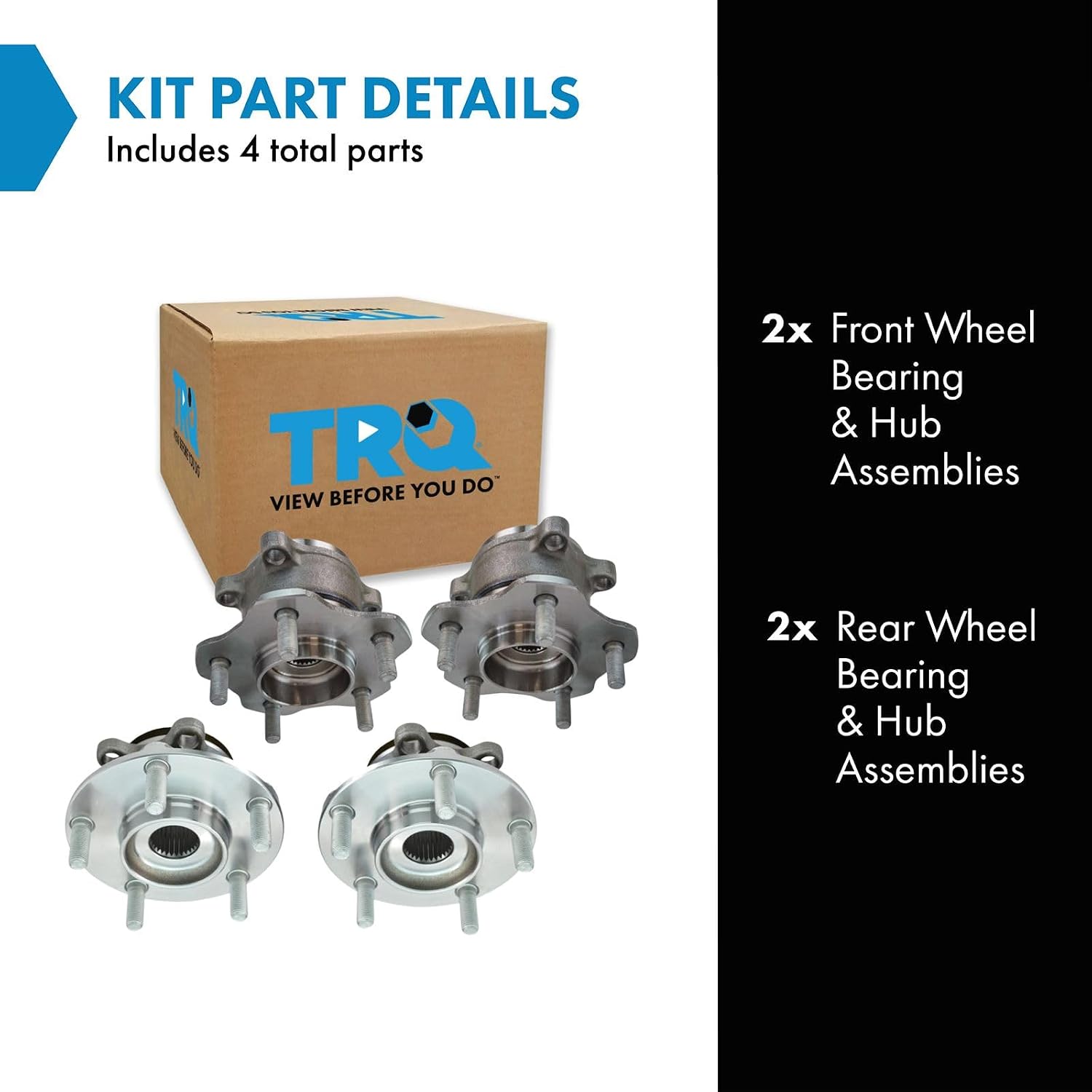 TRQ Front and Rear Wheel Bearing and Hub Assembly Set 4 Piece Compatible with 2008-2013 Nissan Rogue All Wheel Drive