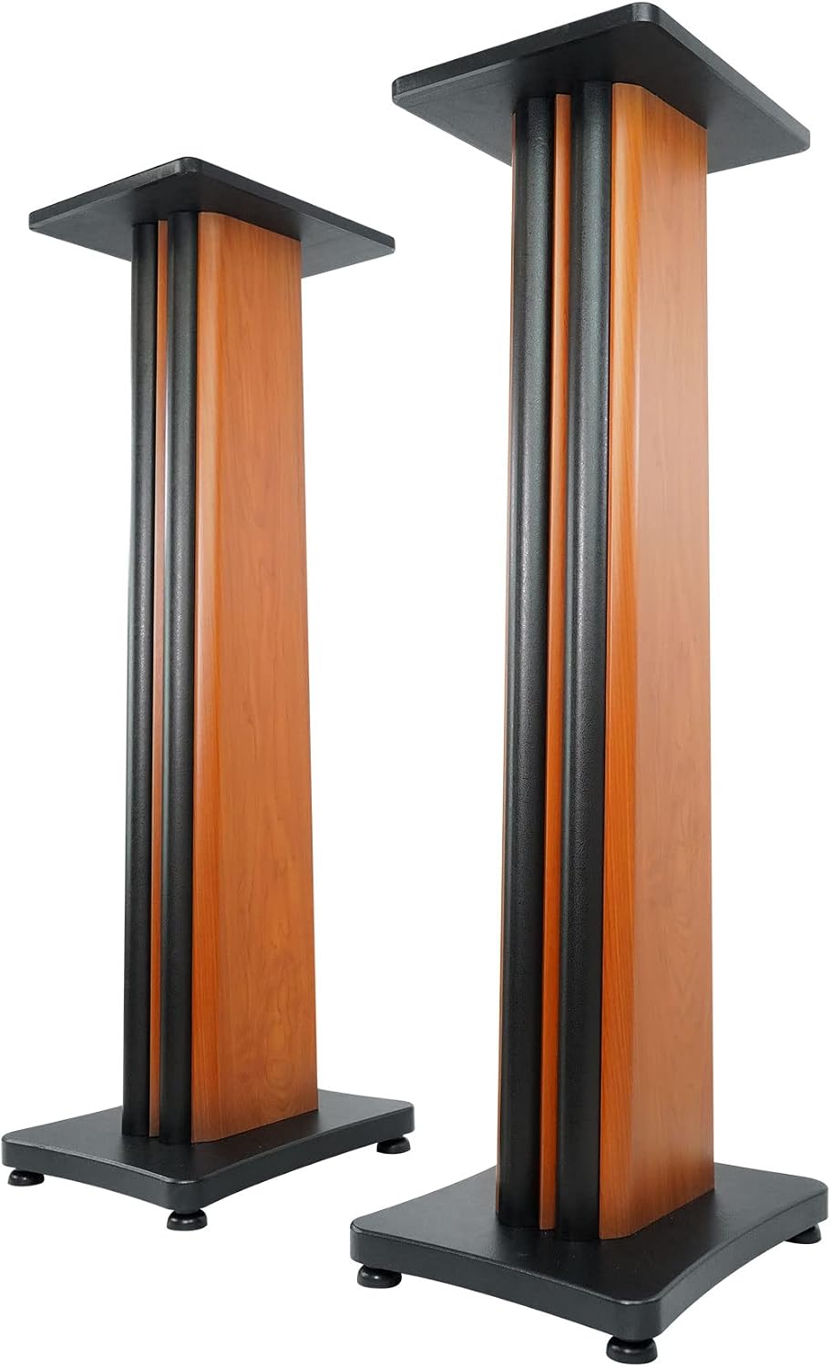 Rockville Pair SS36C 36' Classic Wood-Grain Speaker Stands, Solid MDF, 100 lb Capacity, Dual Top Plates, Isolation Pads, Brass and Rubber Spikes, Cable Management for Home Audio and Studio