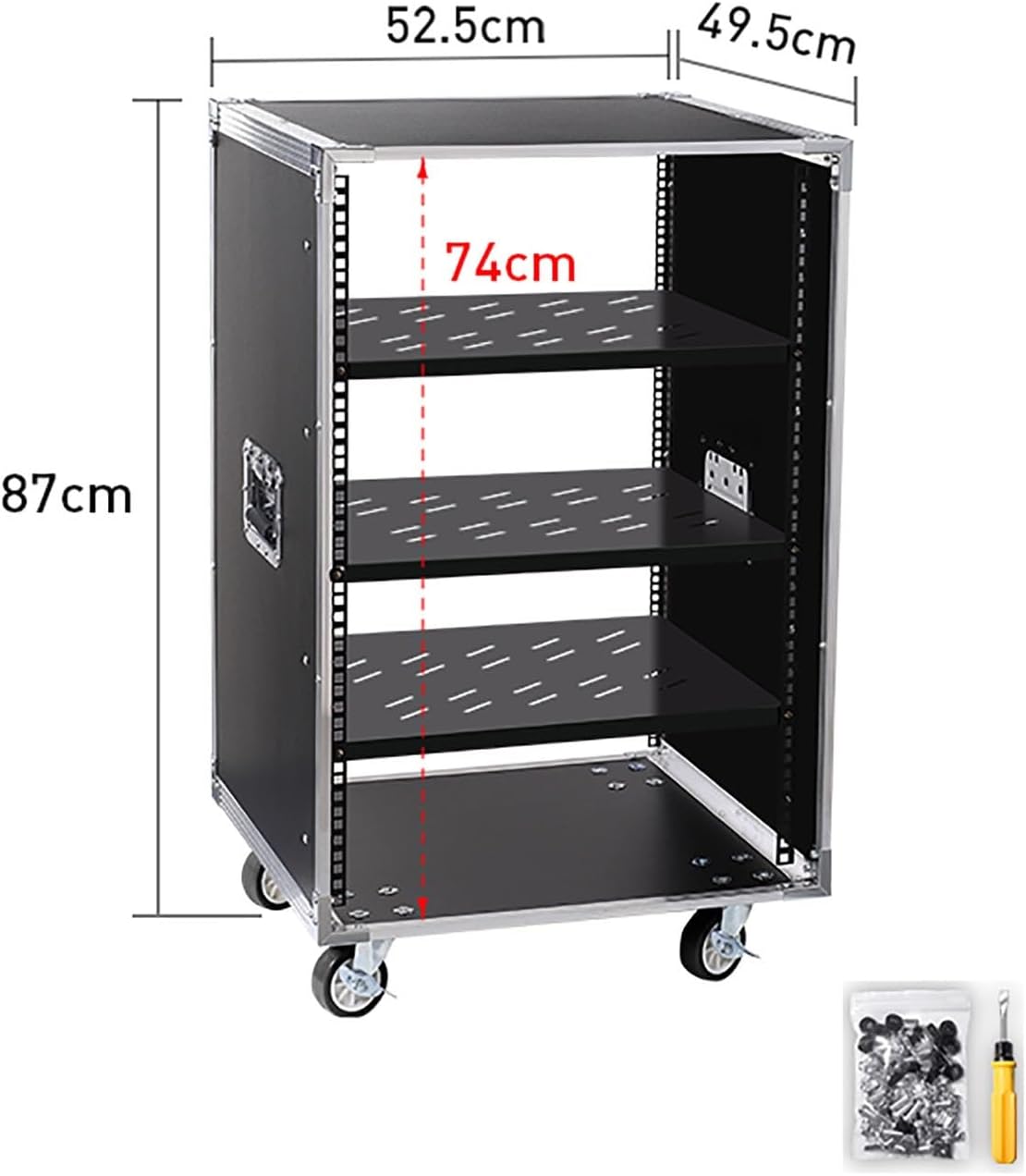 Portable Network Rack，Open Frame Rack，for Servers & AV Gear，with Caster Built-in Handle Network Rack， Rolling Network Rack（16U -87x52.5cm） (Size : 16U-3TIER-87X52.5CM)