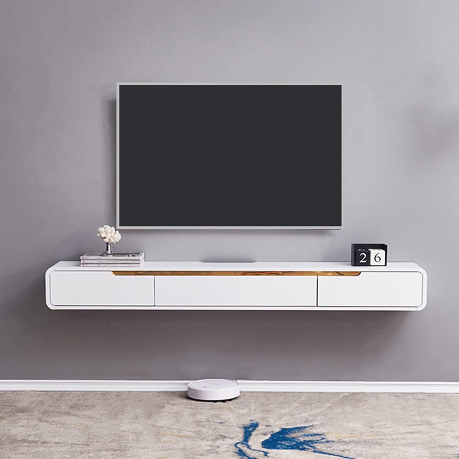 FPIGSHS Floating TV Stand - Wall Mounted Media Console with 2 Drawer,White Floating Entertainment Center TV Cabinet,Wall Mounted Audio/Video Shelf for Home Living Room Office (A, 180cm/70.86in)