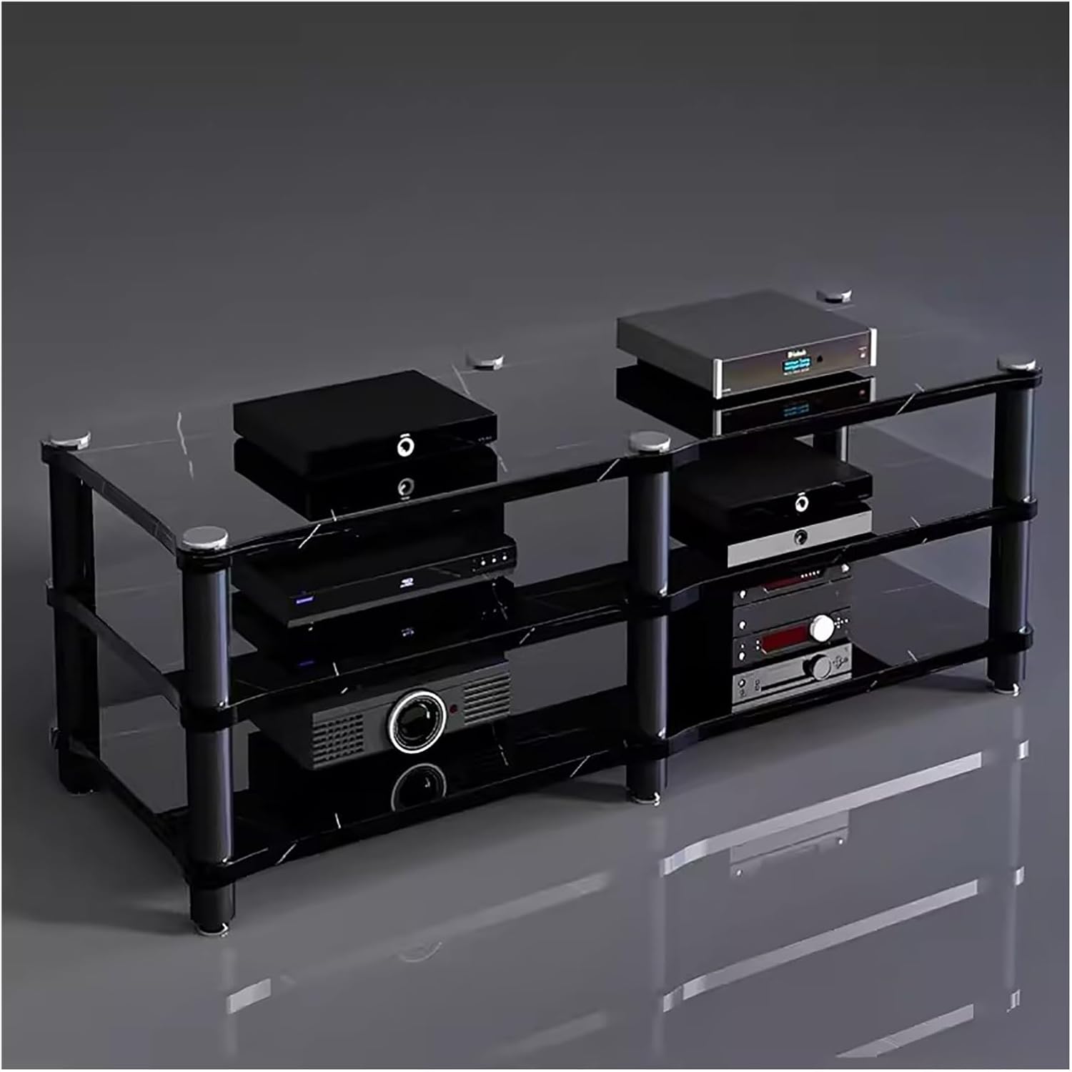 120cm Long Media Stand Audio/Video Component Cabinet, Home Stereo Racks and Stands, Heavy Duty Upright Modern Audio Equipment Rack, Open-Ended Modular Unit, Black-#2-3 Tier