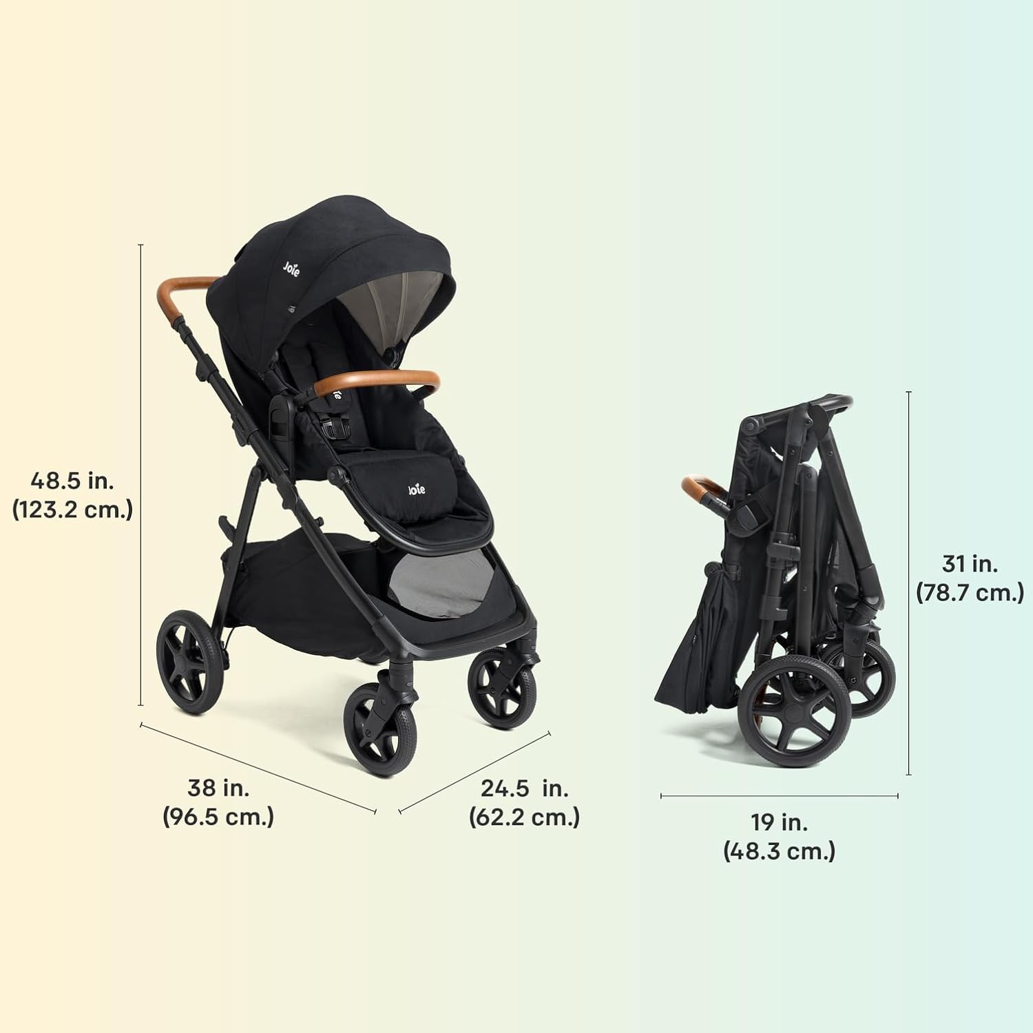 Joie Ginger 4-in-1 Convertible Pramette and Stroller with A Deep Recline, Height Adjustable seat, All-Terrain Wheels, Extra Storage – for Newborns and Toddlers (Mocha)
