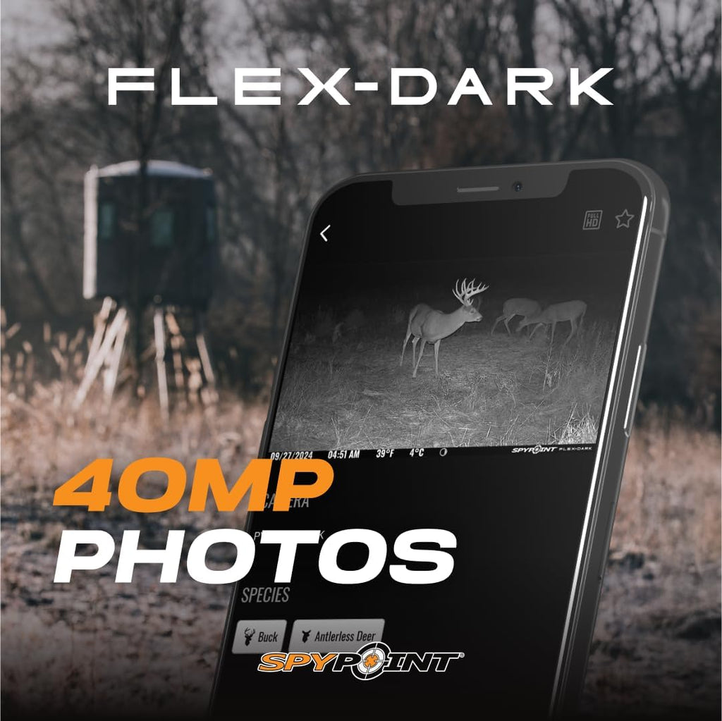 SPYPOINT Flex-Dark Cellular Trail Camera, 40MP Photos, 1080p Video + Sound, No-Glow Game Camera, Hunting Night Vision, Motion Activated,100ft Detection, No WiFi Needed Trail Cam