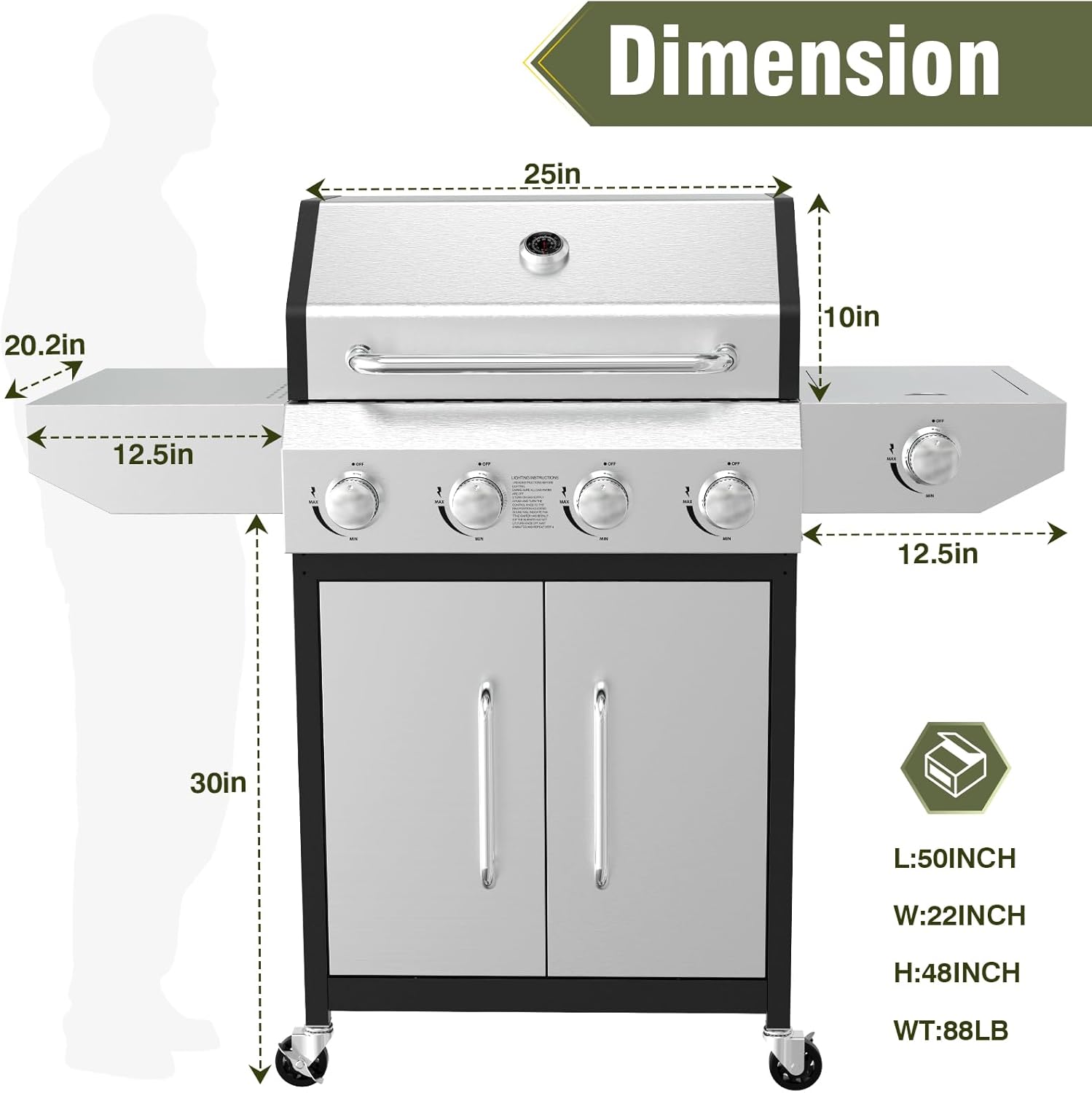 BESTFIRE 60,000 BTU 4+1 Burner Propane Gas Grill - 647 sq. inches Stainless Steel Outdoor BBQ with Porcelain-Enameled Cast Iron Grates, Side Burner & Storage Cabinet for Patio and Backyard Cooking