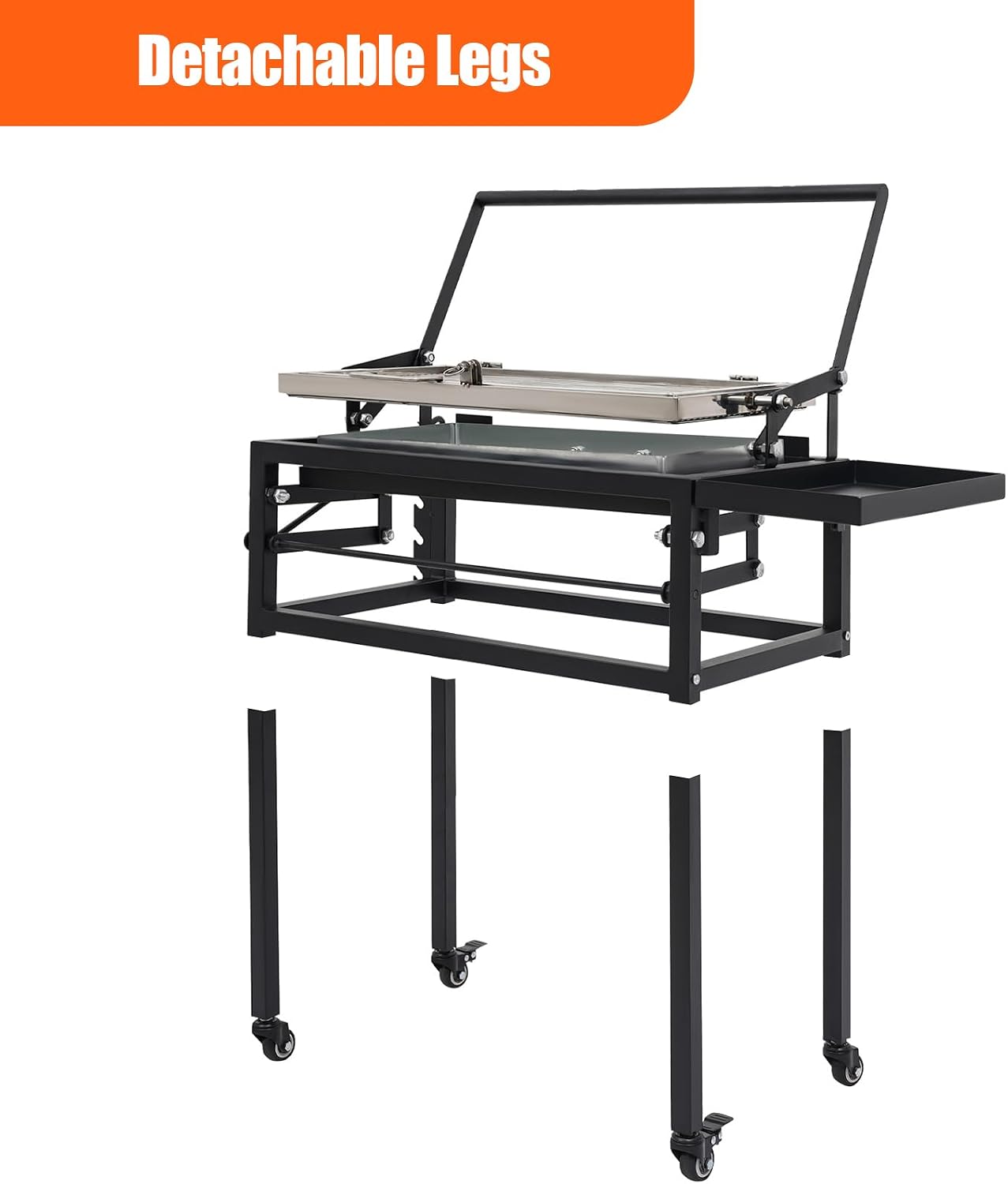 360° Rotating Charcoal Grill with Cart & Wheels, Charcoal Flip Grill for BBQ, Heavy Duty Square Outdoor Detachable Portable Grill for Camping, Picnic, Patio & Backyard Parties