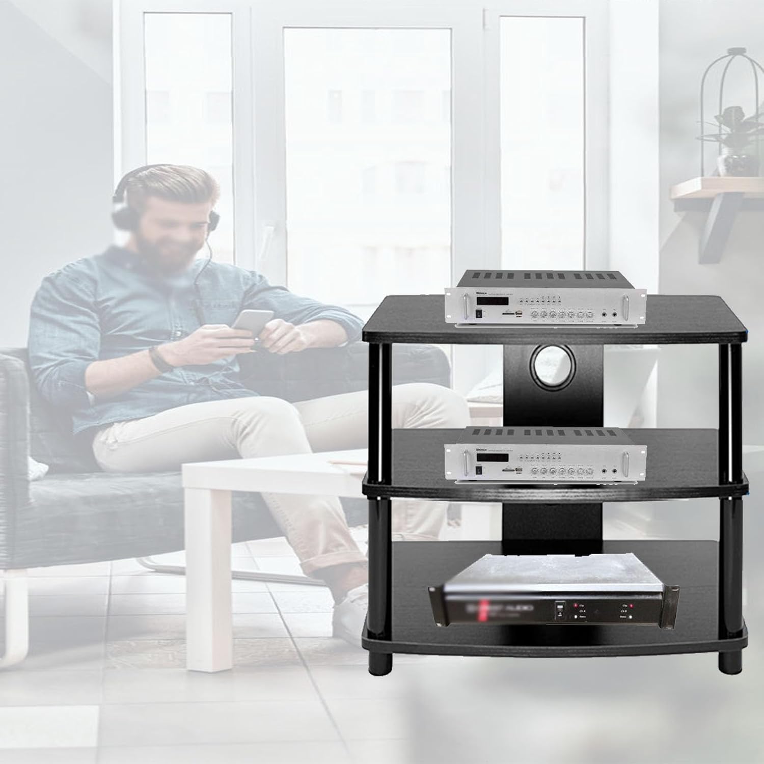 Av Media Stand Corner, 23 31 Inch Height Stereo Components Rack/Cabinet, Industrial Audiovideo Unit for Home, Electronics Equipment Shelf Entertainment Center,3tier