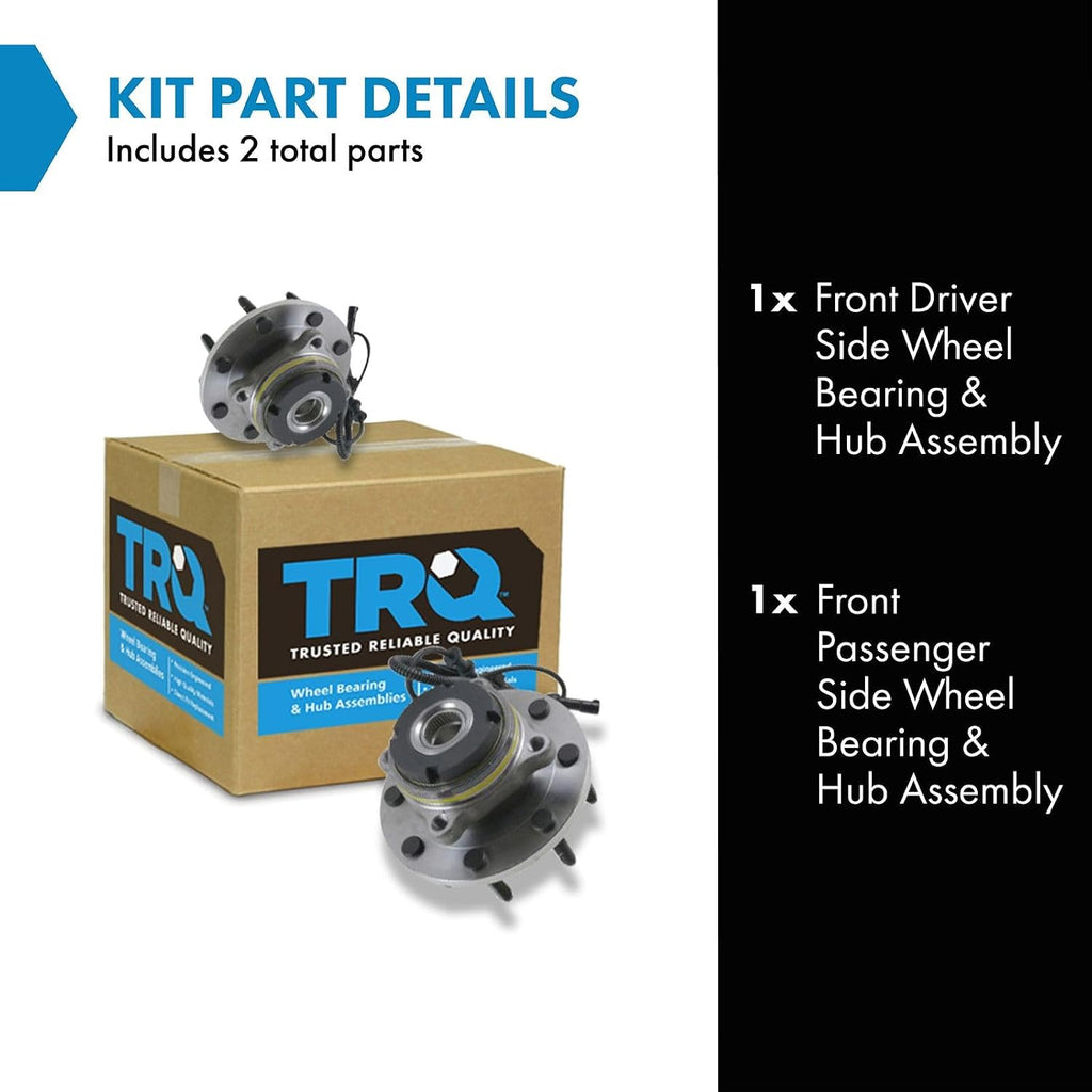 TRQ 2 Piece Front Wheel Bearing & Hub Assembly Set 4WD Compatible with 2000-2002 Ford Excursion 1999-2004 F-250 Super Duty F-350 Super Duty