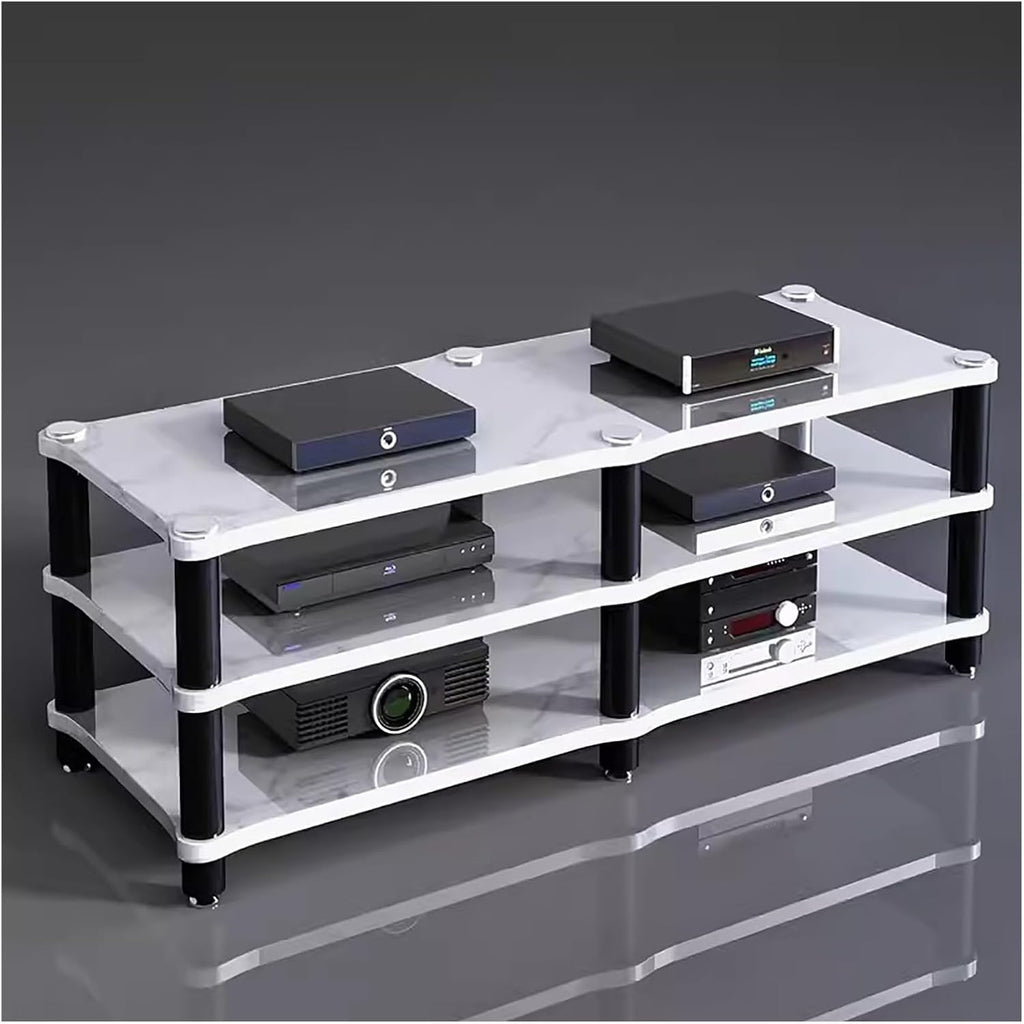YLLFFLL 120cm Long Media Stand Audio/Video Component Cabinet, Home Stereo Racks and Stands, Heavy Duty Upright Modern Audio Equipment Rack, Open-Ended Modular Unit(White,3 Tier)