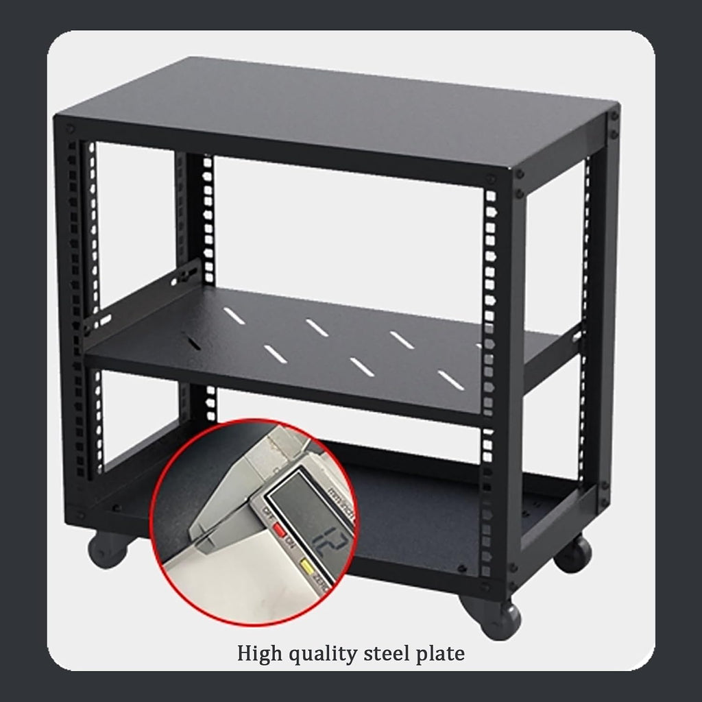 2 Tier AV Media Stand, Metal Audio Rack with Wheels, Adjustable Stereo Cabinet, Heavy-Duty Media Storage, 150kg Capacity, Perfect for Home Theater & Entertainment Center (50.9x30x46.7cm)