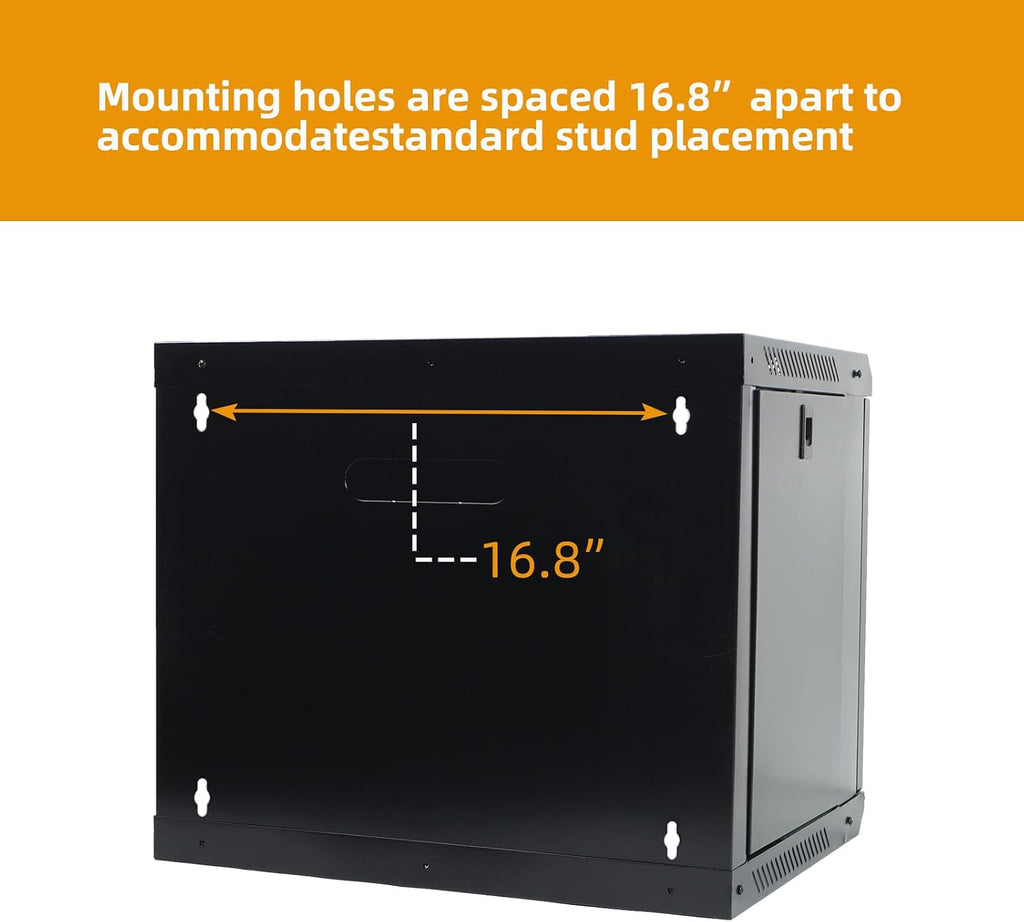 9U Wall Mount Network Server Cabinet with Glass Door, Locks, Removable Side Panels, for IT Equipment, A/V Devices