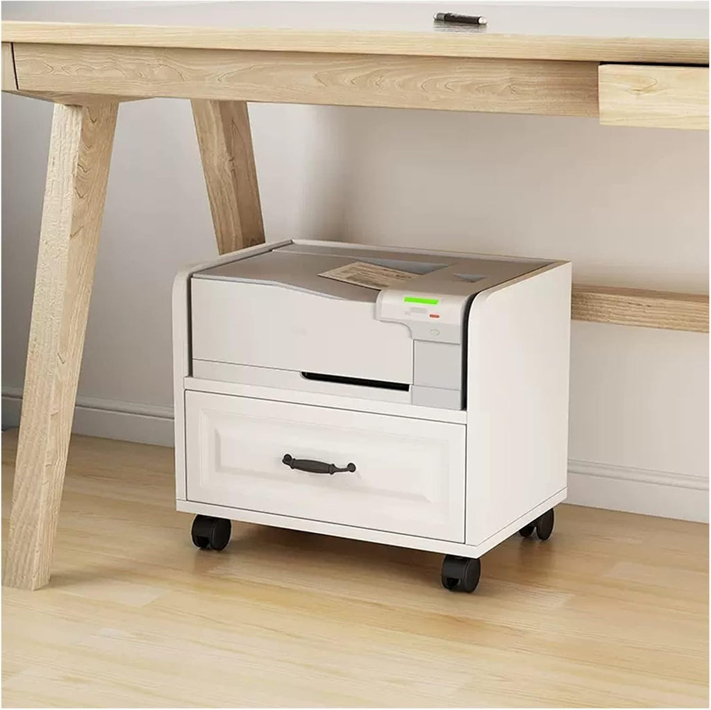 GLigeT Printer Table White Under Desk Mobile Printer Table Printer Stand with Storage Drawer, Home Office Wood Work Cart with Wheels, for Mini 3D Printer Printer Shelf (Size : L53xW40xH46.5cm)