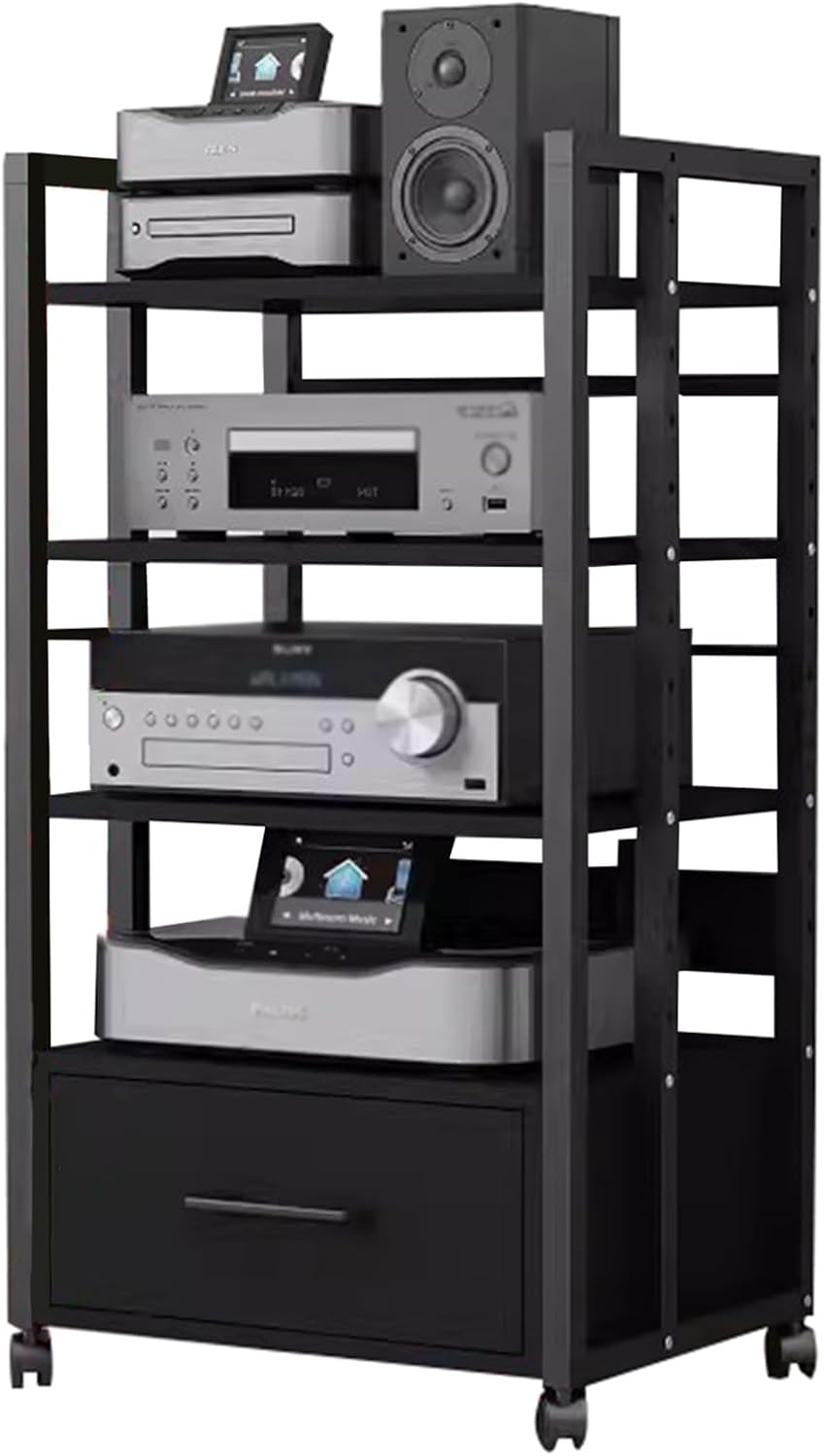 5/4/3/2-Tier AV Media Stand Vertical Storage Cabinet, Office Home Classroom Stereo Rack System Cabinet Adjustable, Mobile Audio Equipment Rack, Portable Record Player Amplifiers Shelf(4 Tier 100cm Tal
