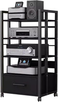 5/4/3/2-Tier AV Media Stand Vertical Storage Cabinet, Office Home Classroom Stereo Rack System Cabinet Adjustable, Mobile Audio Equipment Rack, Portable Record Player Amplifiers Shelf(4 Tier 100cm Tal