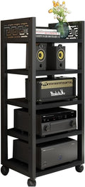 5 Tier Furniture Media Rack DVD CD Player Stand Audio Rack Power Amplifier Equipment Cabinet with Height Adjustable Wooden Shelves Floor Standing Storage Rack(Color-1)
