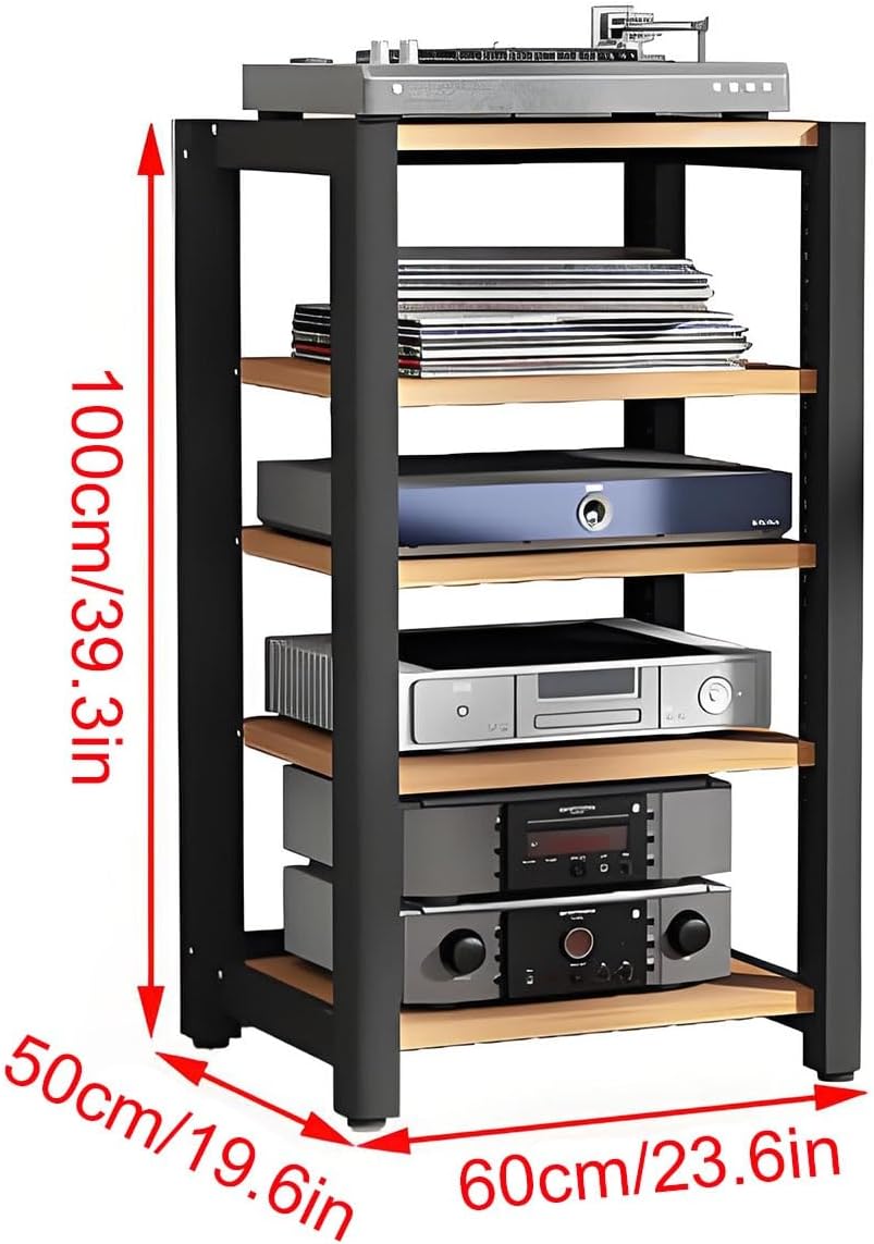 Audio Cabinet Stand, 2/3/4/5 Tier Media Rack with Height-Adjustable Shelf for DVD Players, TV Box, Game Console - Brown