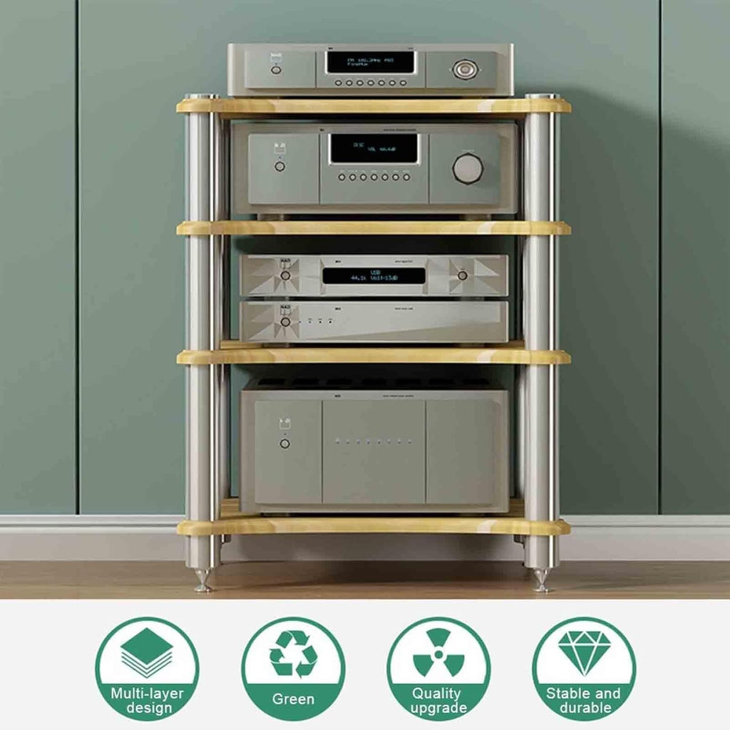 Professional HiFi Audio Equipment Cabinet - Multi-Layer Amplifier Rack Heavy-Duty Floor-Safe Design Versatile for Home & Studio Use & Stylish Storage Solution,Wood Colour-2st Floor