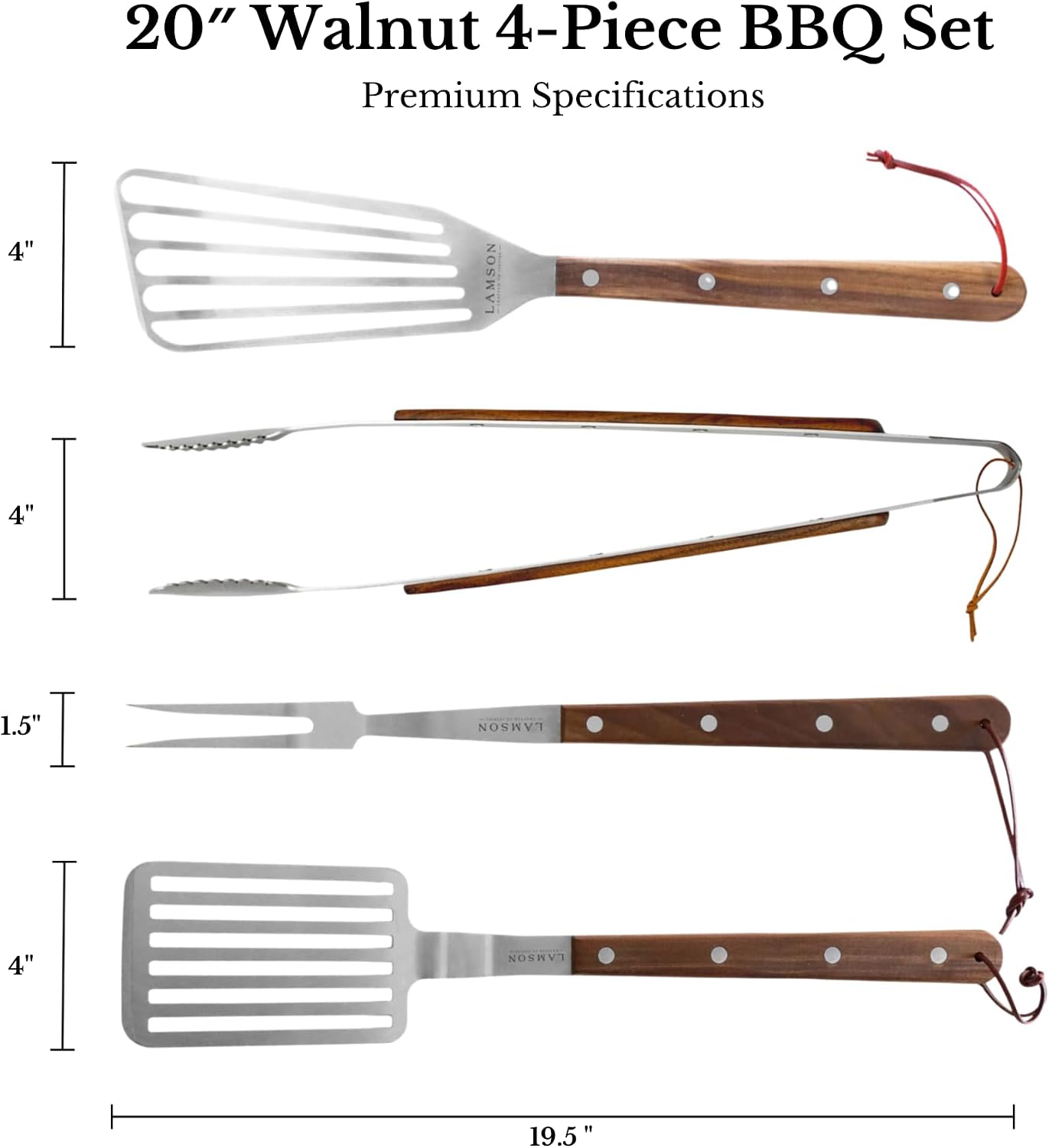 Lamson Premier 20' Walnut 4-Piece Deluxe BBQ Set