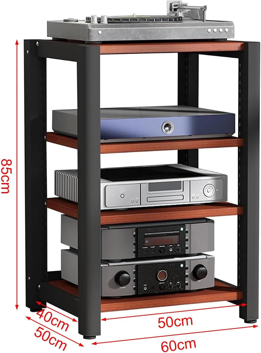 HiFi Rack Printer Stand, 4-5-Tier Media Audio Tower Cabinet, Record Player Stand with Adjustable Shelves, Living Room Entertainment Media Equipment Storage Rack(Style A,50x60x85cm)