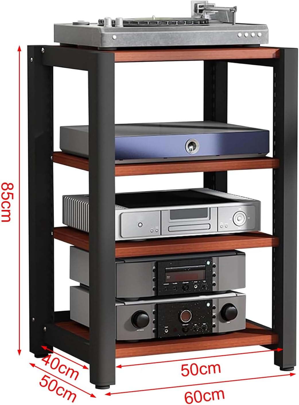 HiFi Rack Printer Stand, 4-5-Tier Media Audio Tower Cabinet, Record Player Stand with Adjustable Shelves, Living Room Entertainment Media Equipment Storage Rack(Style A,50x60x85cm)