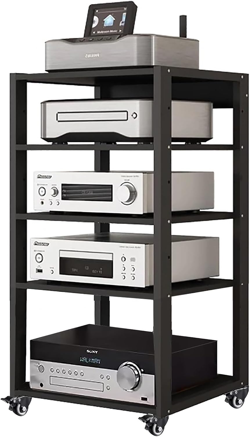 Heavy Duty Media Stereo Stand Equipment Shelf, 1 2 3 4 Layer Black Video Game/DVD Holder, Audio Component Rack Tower for Tv Accessories Record Player Console(H100cm-4Tier)