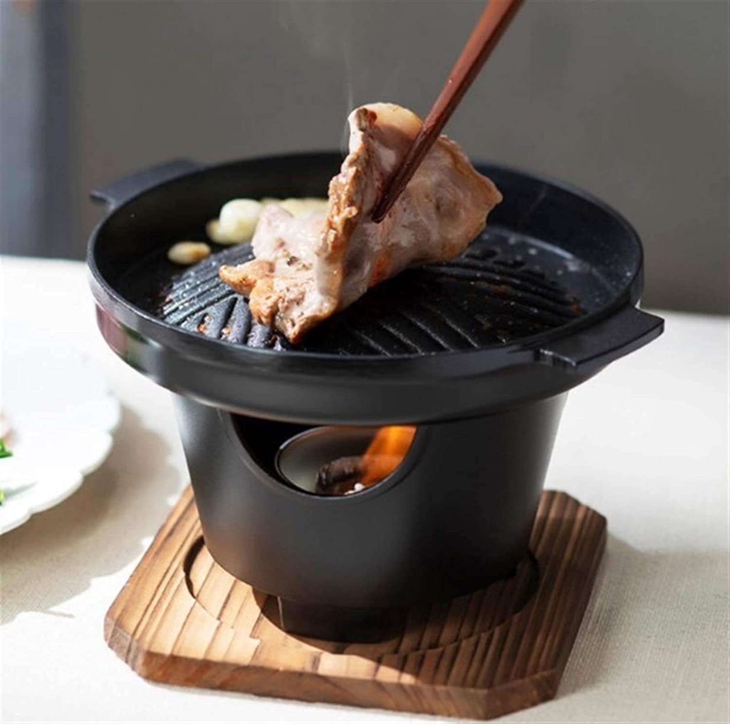 Barbecue Charcoal Grill Household Single Man Mini Outdoor Indoor Barbecue Charcoal Grill Table Grill BBQ Korean Cuisine Non-Stick Barbecue Dish Hotel