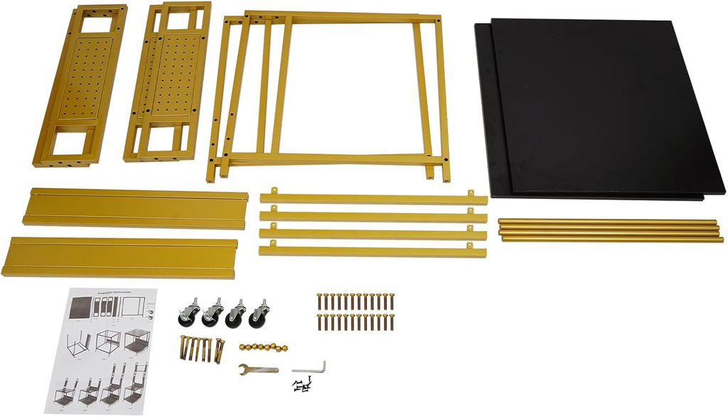 3D Printer Stand with Filaments Storage, 2-Tier 3D Printer Table Cart Desk with Wheels for Workshop Studio Office, 23.6' X 23.6' X 69', 110lbs Capacity (Gold)