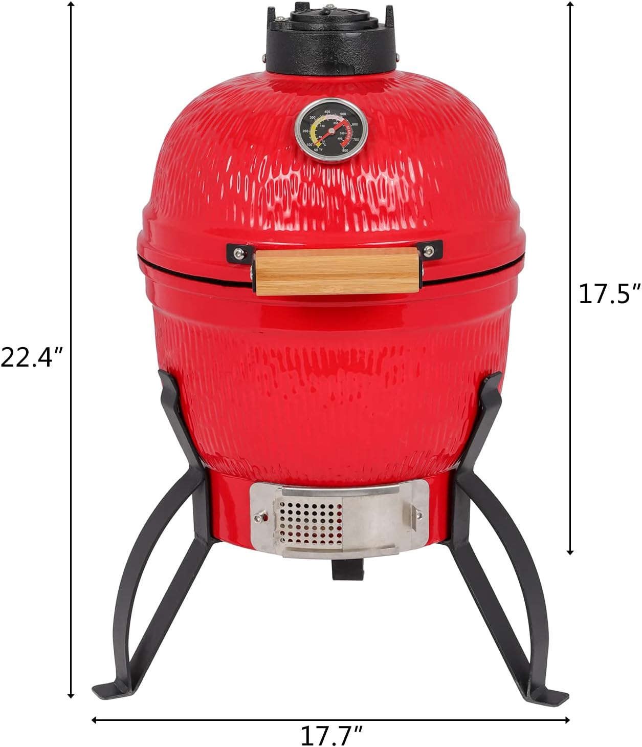 Outvita Ceramic Grill, 13' Round Kamado Charcoal Grill, Portable Barbecue Grill with Thermometer for Variations on Cooking Methods(Red)