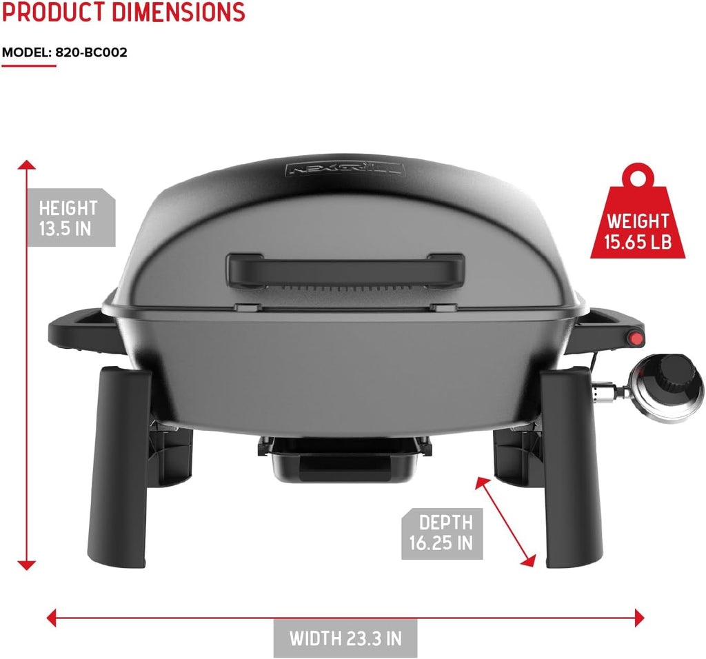 Nexgrill 1-Burner Portable Propane Gas Grill with Lid, Piezo Ignition, 10,000 BTUs, 183 SQ In, Compact Tabletop Grill for Outdoor Cooking, Camping, Tailgating, Gardens, Patios, and More - 820-BC002