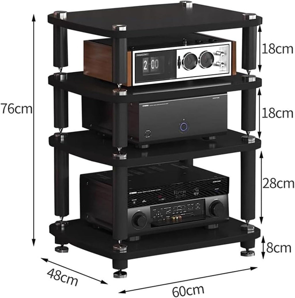 1/2/3/4-layer HiFi Audio Cabinet HiFi Stand Record Player MDF Stand, Audio Rack with Shock-Absorbing Feet Power Amplifier Shelf Equipment Cabinet, D,60 * 48 * 76cm(4Tier)