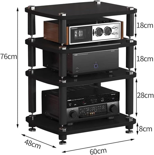 1/2/3/4-layer HiFi Audio Cabinet HiFi Stand Record Player MDF Stand, Audio Rack with Shock-Absorbing Feet Power Amplifier Shelf Equipment Cabinet, D,60 * 48 * 76cm(4Tier)