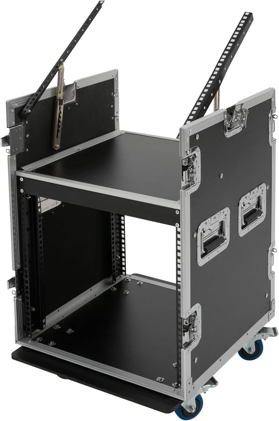 DYNAMI 10U PA DJ Rack with Wheels,2 Tier Pro DJ Mixer Stand Audio Rack Heavy Duty Road ATA Case, for Music Studio Booth Pro Audio Recording Cabinet Stage Equipment (10U PA DJ Rack)