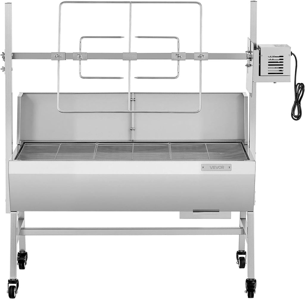 VEVOR Rotisserie Grill, 37in BBQ Outdoor Pig & Lamb Spit Roaster, Charcoal Spit Roaster with 132 LBS Load Capacity & 7-Level Height, Stainless Steel Electric Rotisserie Grill Kit for Camping Outdoor