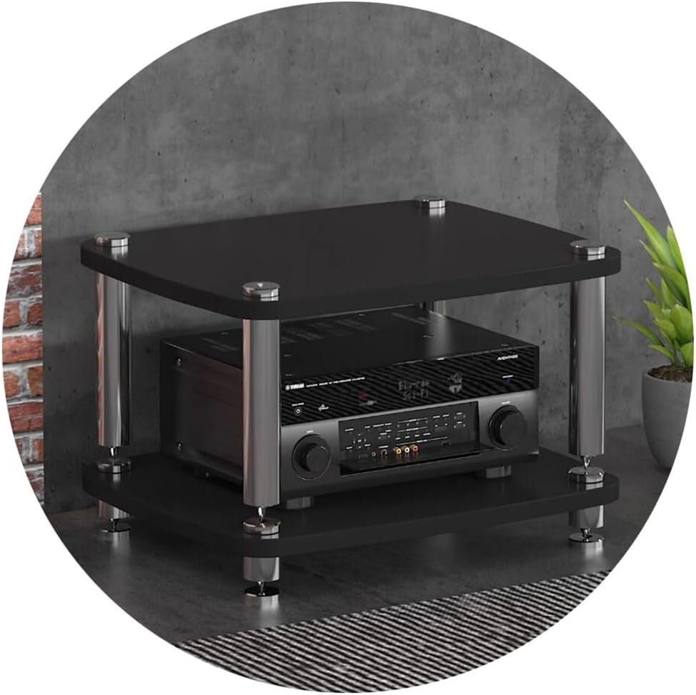 1/2/3/4-layer HiFi Audio Cabinet HiFi Stand Record Player MDF Stand Audio Rack with Shock-Absorbing Feet Power Amplifier Shelf Equipment Cabinet (Color : Black, Size : 60 * 48 * 38cm(2Tier))