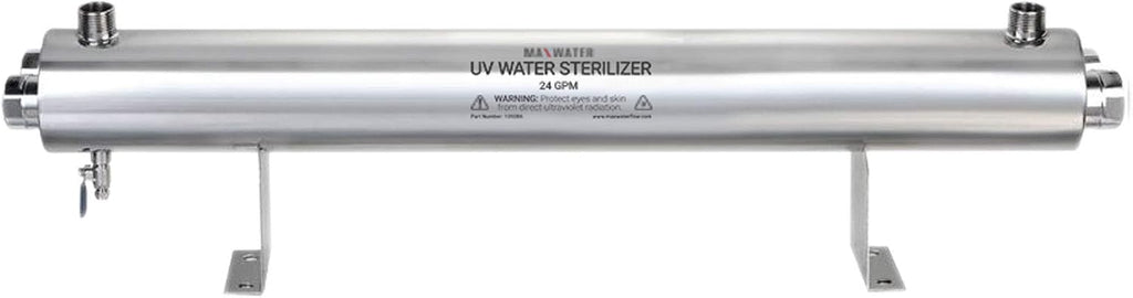 Max Water UV 110W (24GPM), Lamp Shelf Support, UV (T5), Input Voltage 110V, 1' Inlet/Outlet, Light and Audio Alarm Ballast