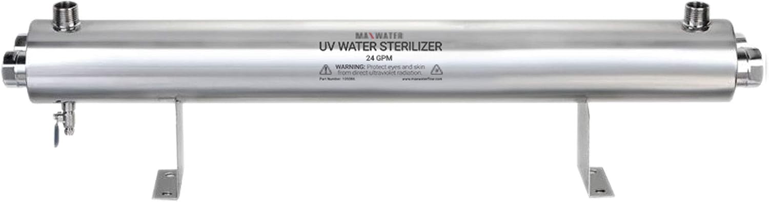 Max Water UV 110W (24GPM), Lamp Shelf Support, UV (T5), Input Voltage 110V, 1' Inlet/Outlet, Light and Audio Alarm Ballast