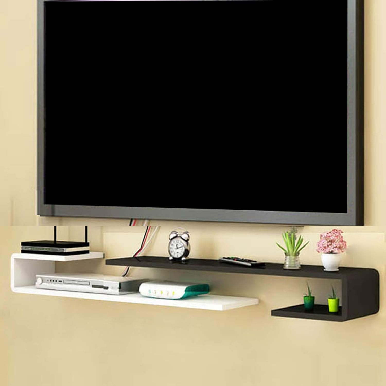 Wall mounted TV Shelf Decorative Wall Display Floating Shelf Wall Shelf TV Stand TV Media Console Audio-visual Equipment Shelves TV Board Wall-Mounted Cable Management Storage Shelf Gaming Shelf