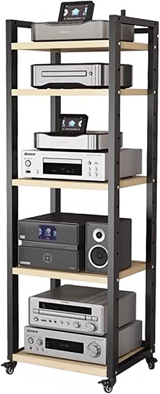 Stereo Cabinets with Adjustable Shelf - Audio Equipment Rolling Cart 20 24 Inches Wide - AV Media Stand Heavy Duty 5 6 7 8 Tier - Ease of Installation(W50cm-5 Tier)