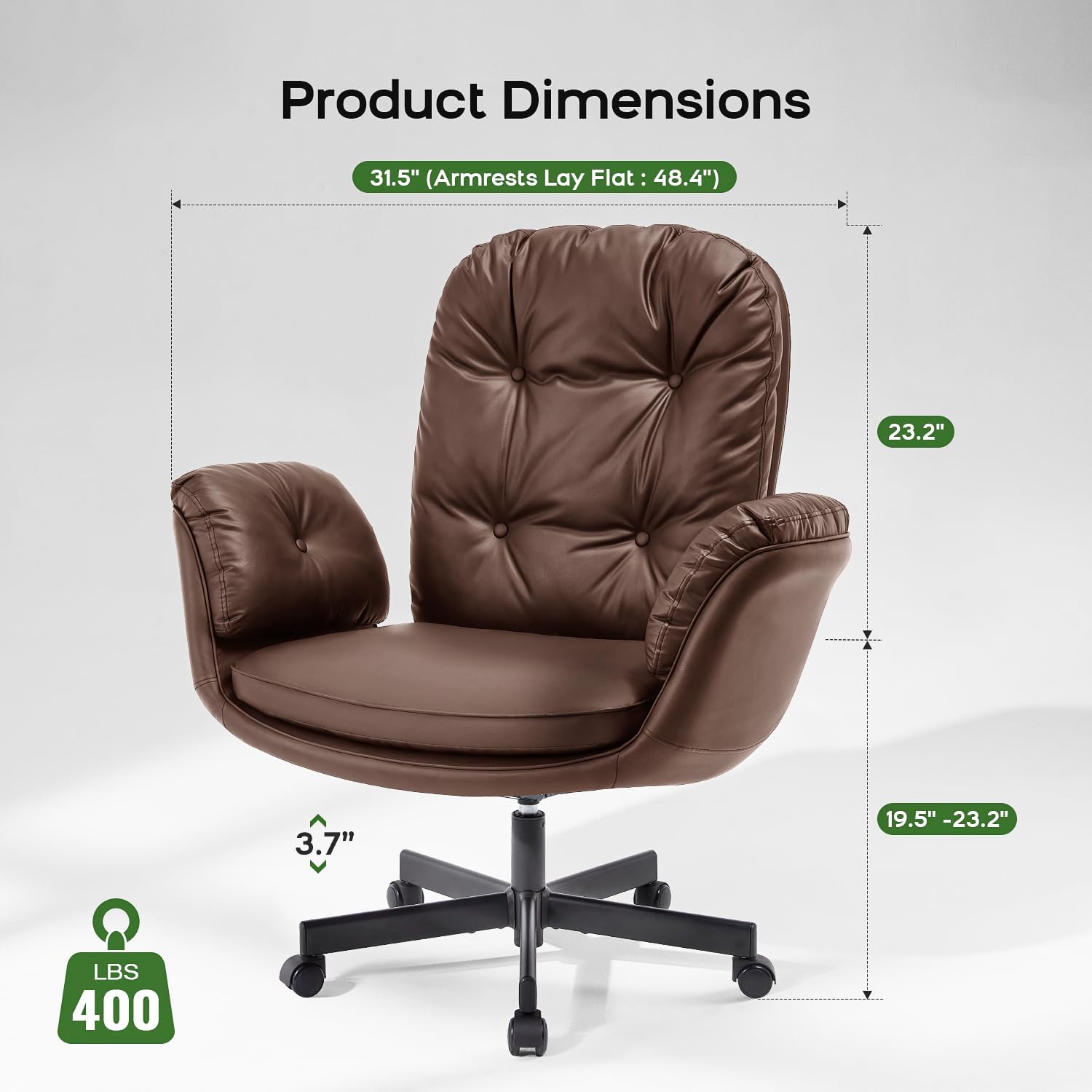 amseatec Criss Cross Chair with Armrests & Wheels for Cross-Legged Sitting, Comfortable Adjustable Swivel Office Desk Chair –PU Leather Vanity Chair for Home, Makeup and Bedroom (Brown)
