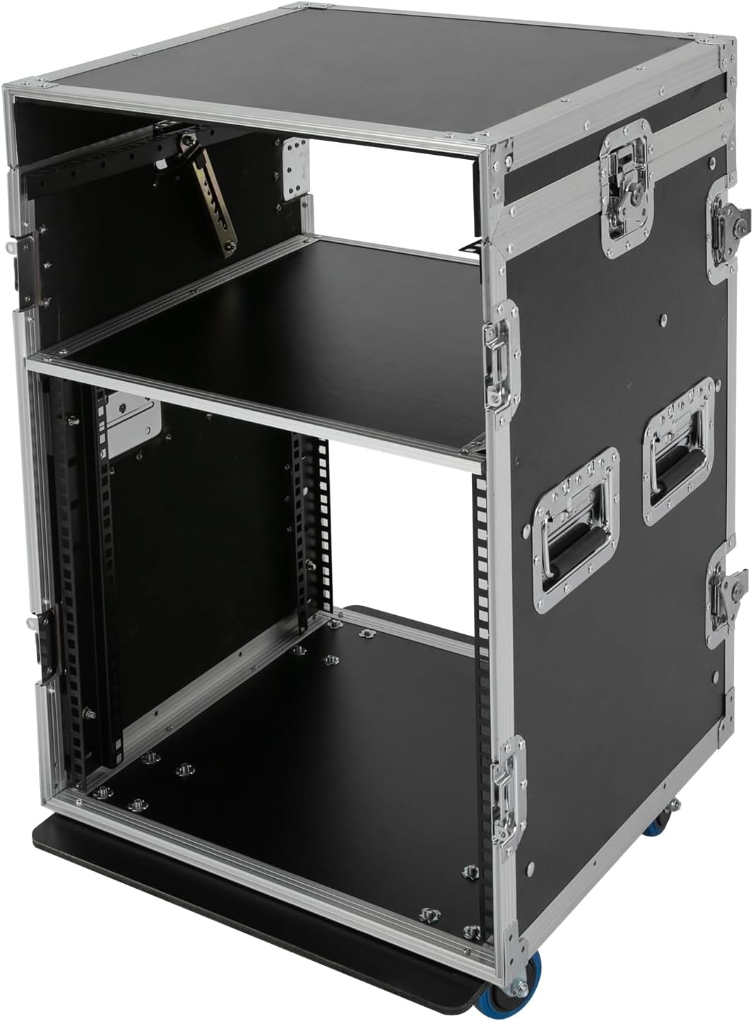DYNAMI 10U PA DJ Rack with Wheels,2 Tier Pro DJ Mixer Stand Audio Rack Heavy Duty Road ATA Case, for Music Studio Booth Pro Audio Recording Cabinet Stage Equipment (10U PA DJ Rack)