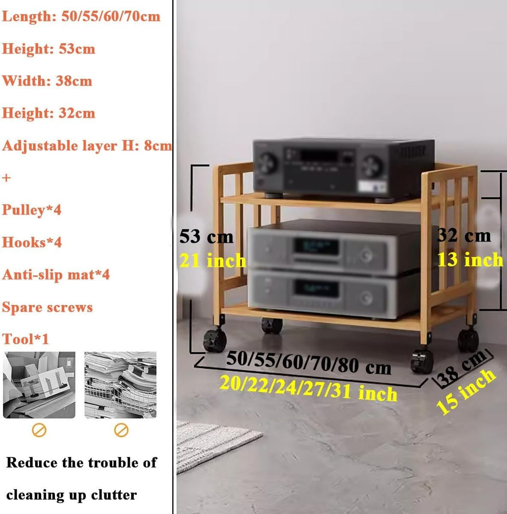 HiFi Racks3 Tier Media Component Storage Unit Shelves Movable Audio Video Tower DVD Cd Record Player Stand Stereo Equipment Cabinet Turntable Holder M(W-50Cm-2 Tier-A)