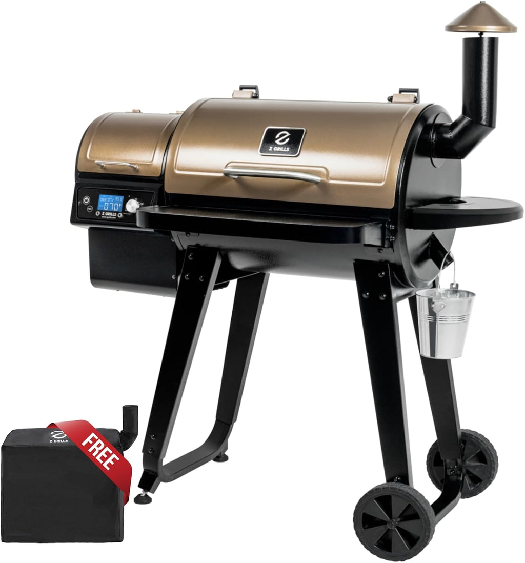 Z GRILLS ZPG-450A2 Wood Pellet Grill & Smoker, PID V3.0 Controller, 459 Sq in Cook Area, Foldable Shelf, Meat Probe, Rain Cover, 8 in 1 BBQ Grill Outdoor Auto Temperature Control, Bronze