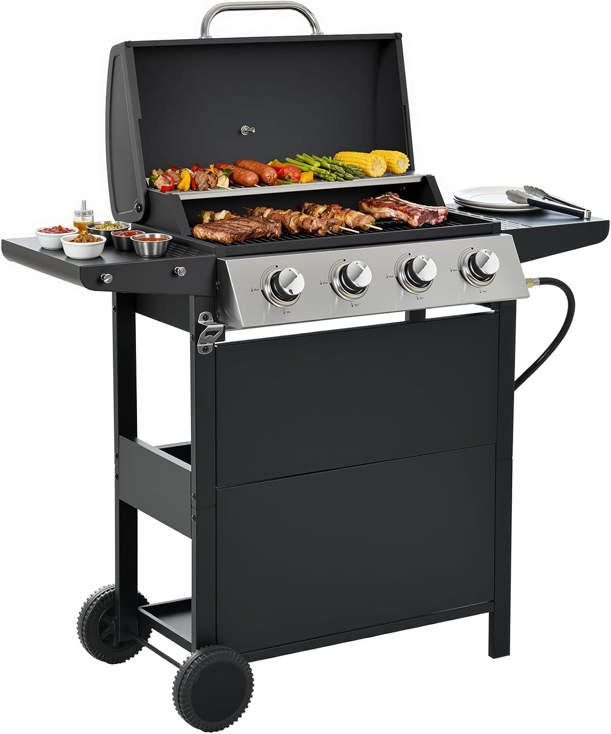 EUHOME 4-Burner Stainless Steel Gas Grill | 34,000 BTU Total Output & 421 sq.in Cooking Area | Powerful Even-Heat System for Large Family BBQs & Backyard Parties