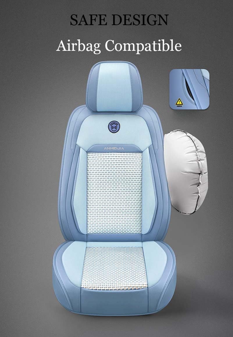 Lemon Yellow Car Seat Covers Full Set - Leather and Ice Silk Breathable Front and Rear Seat Covers for Women Men, Luxury Car Cushions