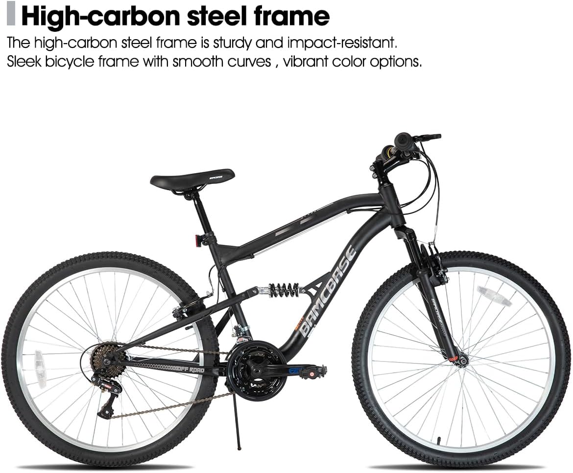 Hiland Full Suspension Mens Mountain Bike, 18 Speed, 26 Inch Wheel, Dual V Brake Bike for Men Womens Adult Bicycle