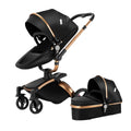 Convertible Baby Stroller with Bassinet, 360° Rotation, Triple Shock Absorption, Foldable, Safe & Comfortable, Aesthetic Pushchair for Newborn Infant Toddler Aged 0-36 Months (Black)